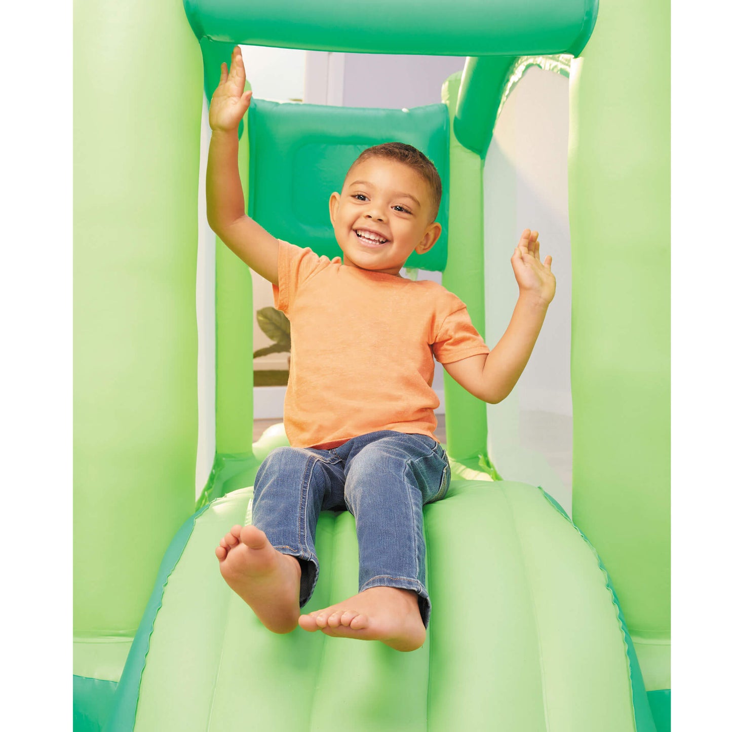 Dino Bouncer – Indoor Inflatable Bouncer with Built-In Blower & Mesh Enclosure