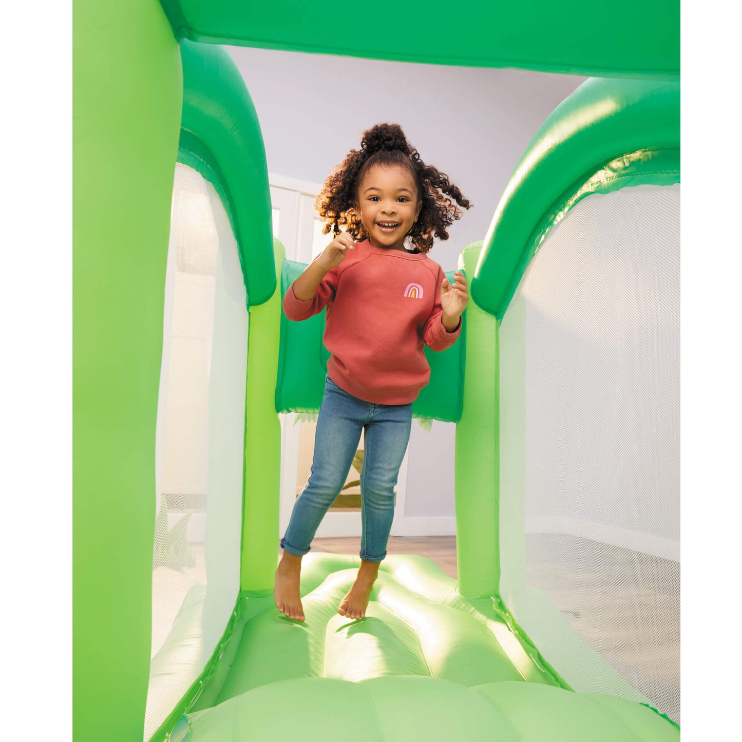 Dino Bouncer – Indoor Inflatable Bouncer with Built-In Blower & Mesh Enclosure
