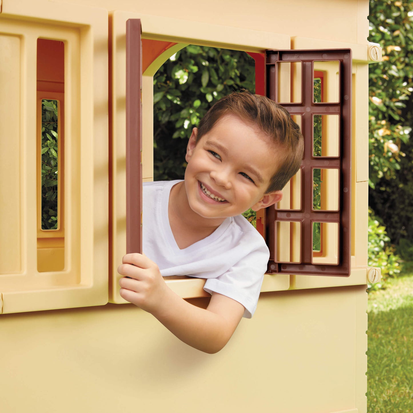 Cape Cottage Playhouse Tan – Indoor & Outdoor Playhouse with Working Door and Shutters